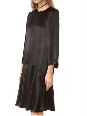 Ganni Black Satin Long Sleeve Tunic Top